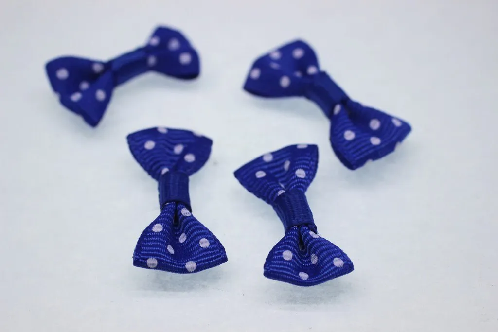 10 pcs Bow Tie Clasp - Grosgain Bow Tie - Bow Tie Ribbon - Dotted Dark Blue Bow Tie -25 mm x 15 mm - Trimming Mini Bow Tie - Sewing Supplies