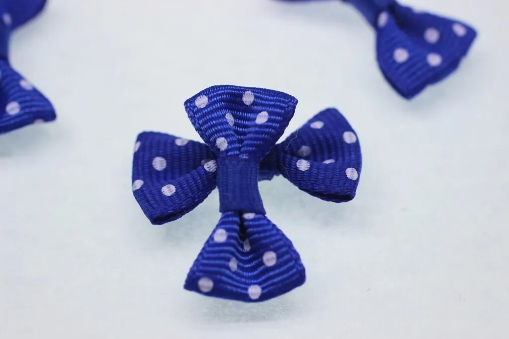 10 pcs Bow Tie Clasp - Grosgain Bow Tie - Bow Tie Ribbon - Dotted Dark Blue Bow Tie -25 mm x 15 mm - Trimming Mini Bow Tie - Sewing Supplies