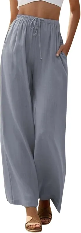2023 Womens Lace Trim Pants Wide Straight Leg Casual Loose Pants Yoga Sweatpants Comfy High Waisted Lounge Pajama Trousers