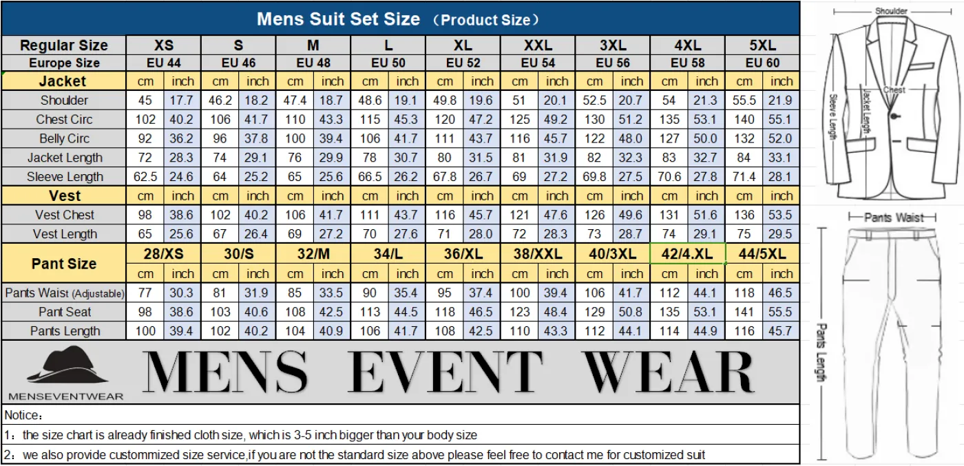 3 Pieces Mens Suit Slim Fit Flat Peak Lapel Double Breasted Tuxedos Groomsmen (Blazer vest Pants)