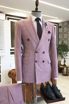 Amazing Pink Peaked Lapel Double Breasted 3 Flaps Prom Suits For Men