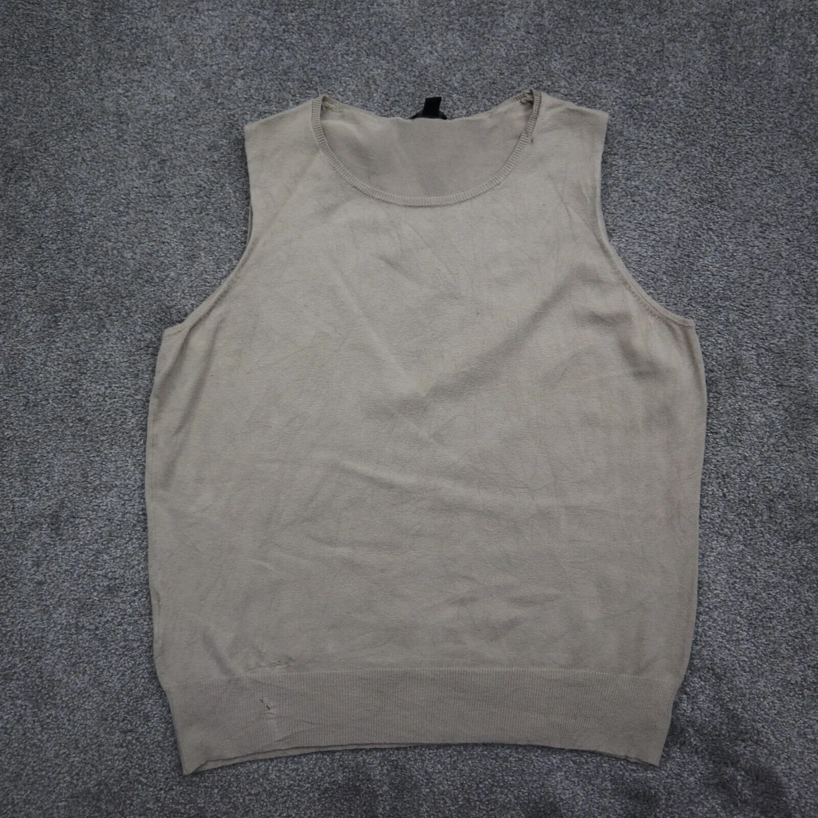Ann Taylor Womens Knitted Sweater Vest Sleeveless Crew Neck Beige Size XL