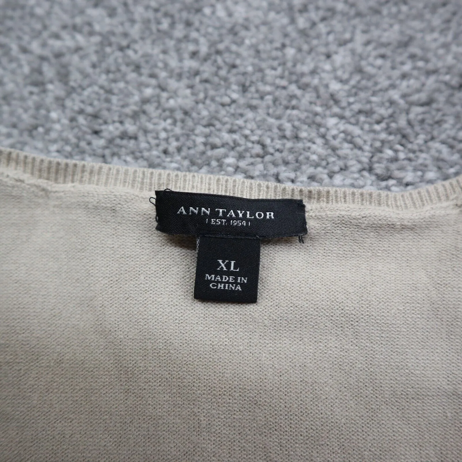 Ann Taylor Womens Knitted Sweater Vest Sleeveless Crew Neck Beige Size XL