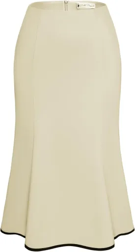 Belle Poque Women Midi Pencil Skirt Contrast Trim Stretch Long Bodycon Office Skirts for Women Trendy Mermaid Style