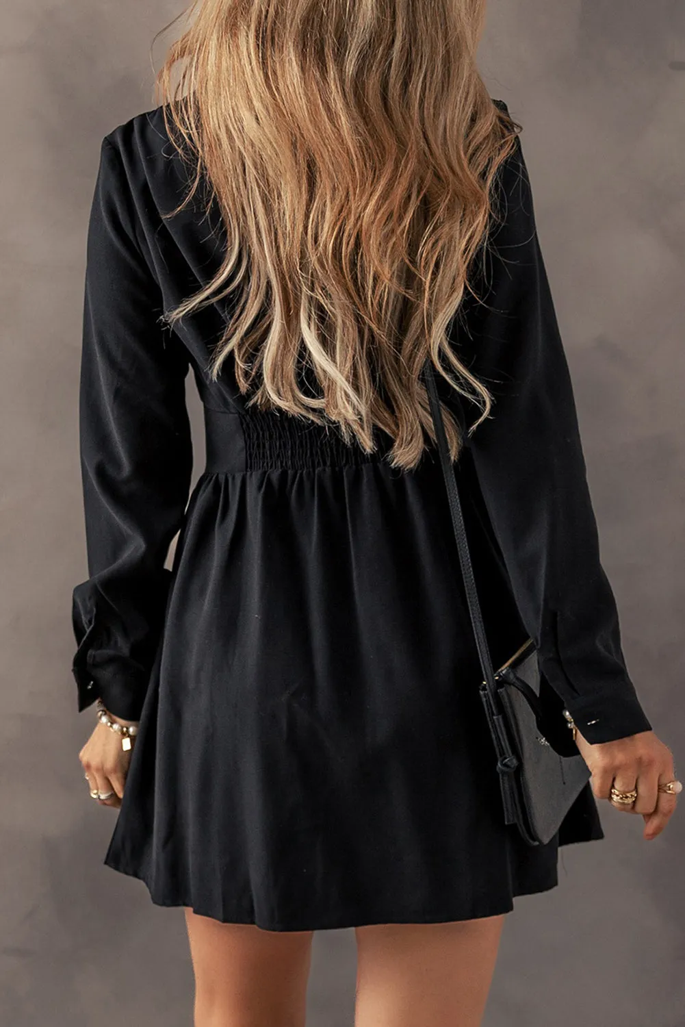 Black Mini Dress with Long Sleeves and Buttons
