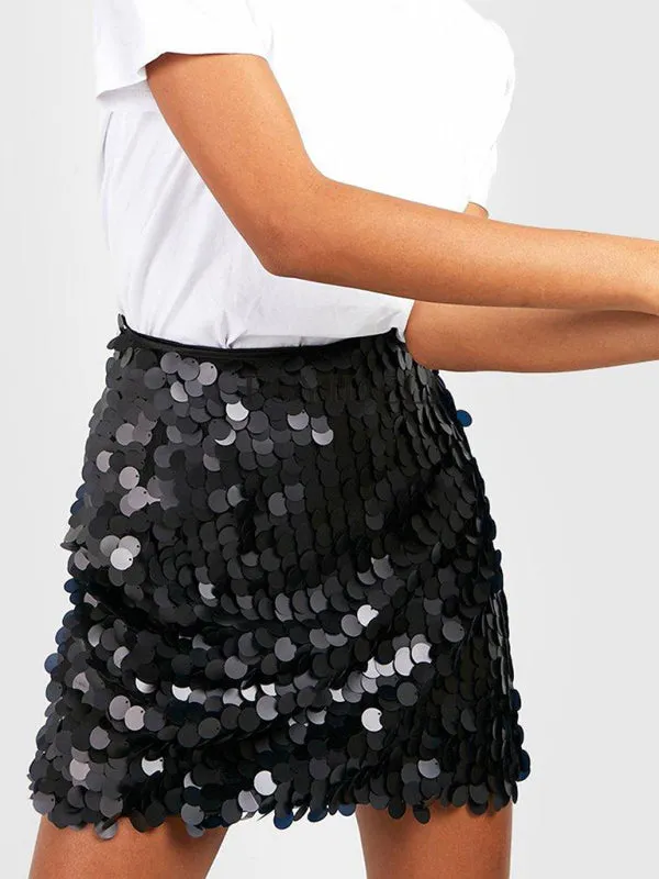 Black sequined hip-hugging short skirt