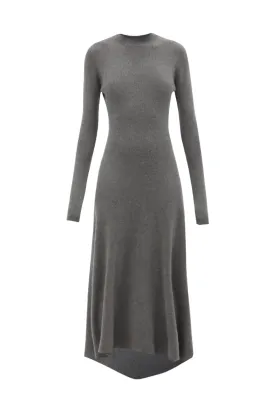 Cashmere-blend Grey Ribbed Fishtail Dress