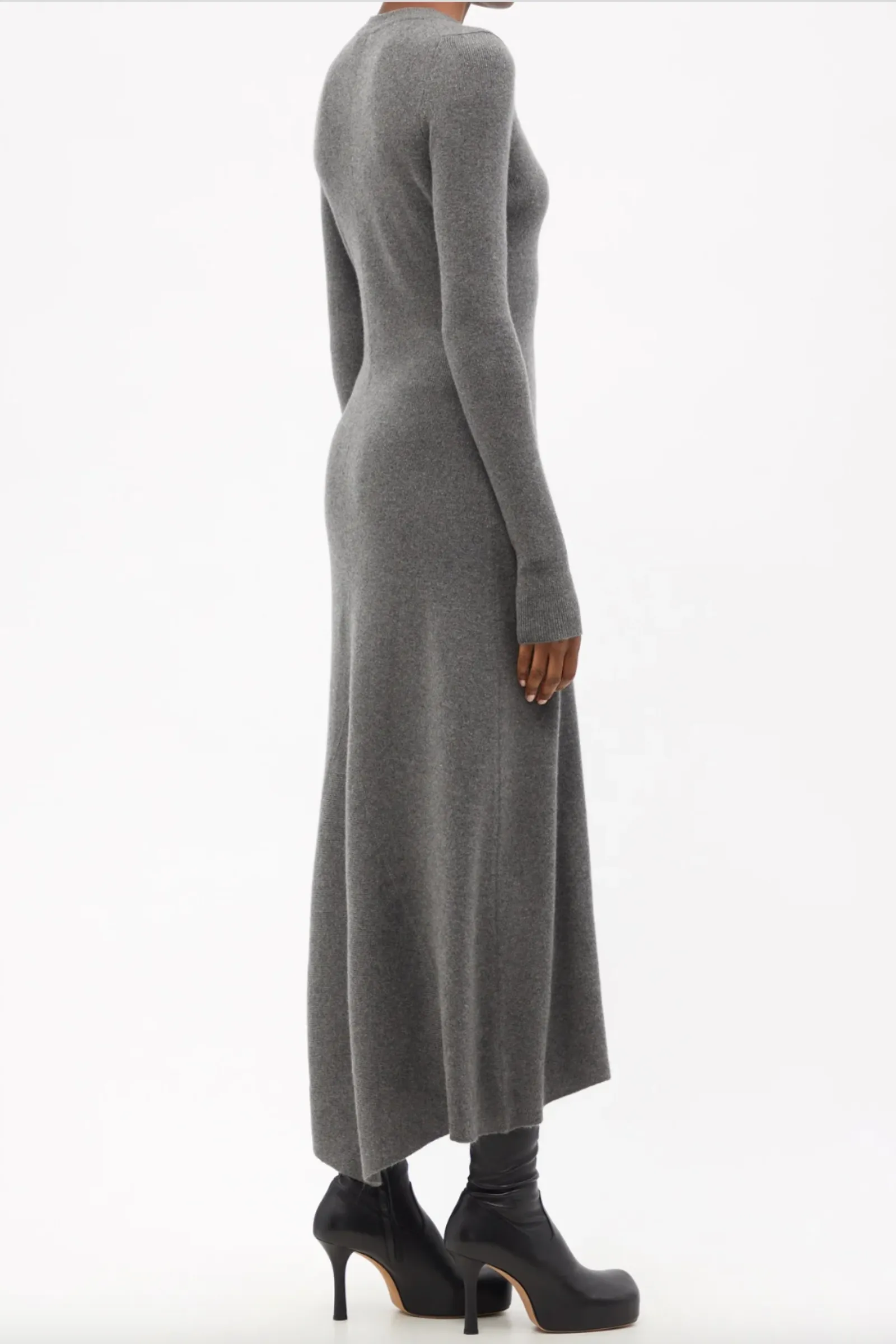 Cashmere-blend Grey Ribbed Fishtail Dress