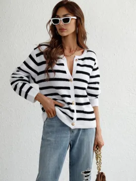 Cassie Women's Striped Loose Knit Single Breasted Cardigan Sweater