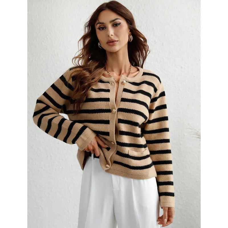 Cassie Women's Striped Loose Knit Single Breasted Cardigan Sweater