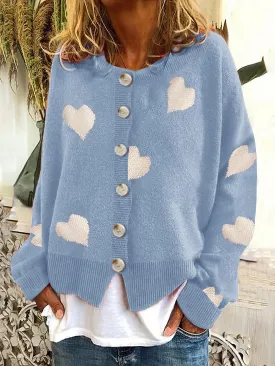 Casual Knit Sweater with Hearts