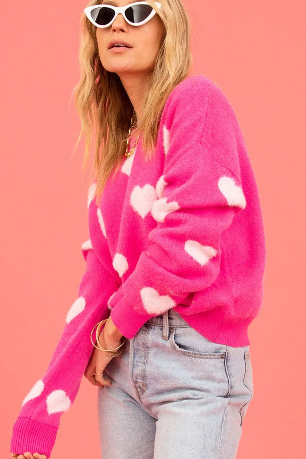 Casual Knit Sweater with Hearts