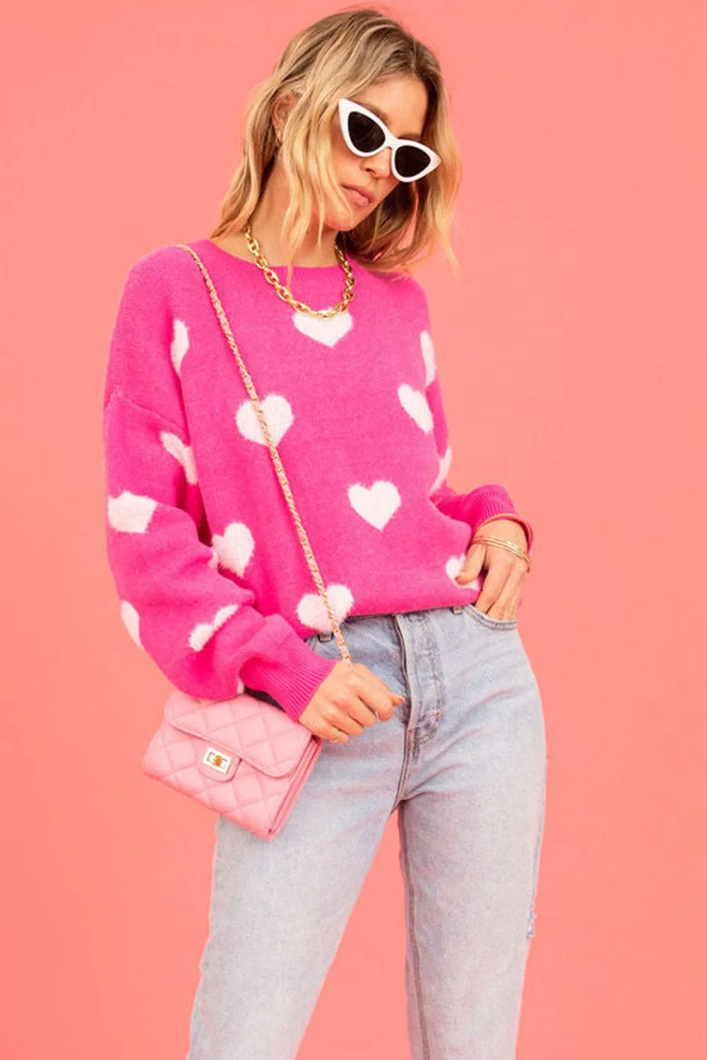 Casual Knit Sweater with Hearts