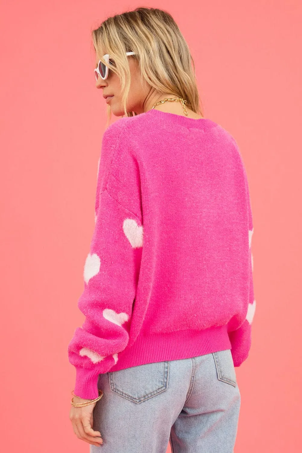 Casual Knit Sweater with Hearts