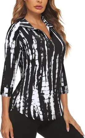 Cucuchy Style Womens Golf Shirt 3/4 Sleeve Quarter Zip Workout Tennis Tops Quick Dry UPF 50  Shirts