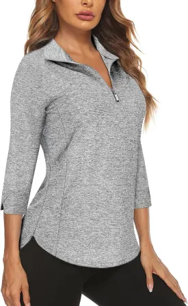 Cucuchy Style Womens Golf Shirt 3/4 Sleeve Quarter Zip Workout Tennis Tops Quick Dry UPF 50  Shirts
