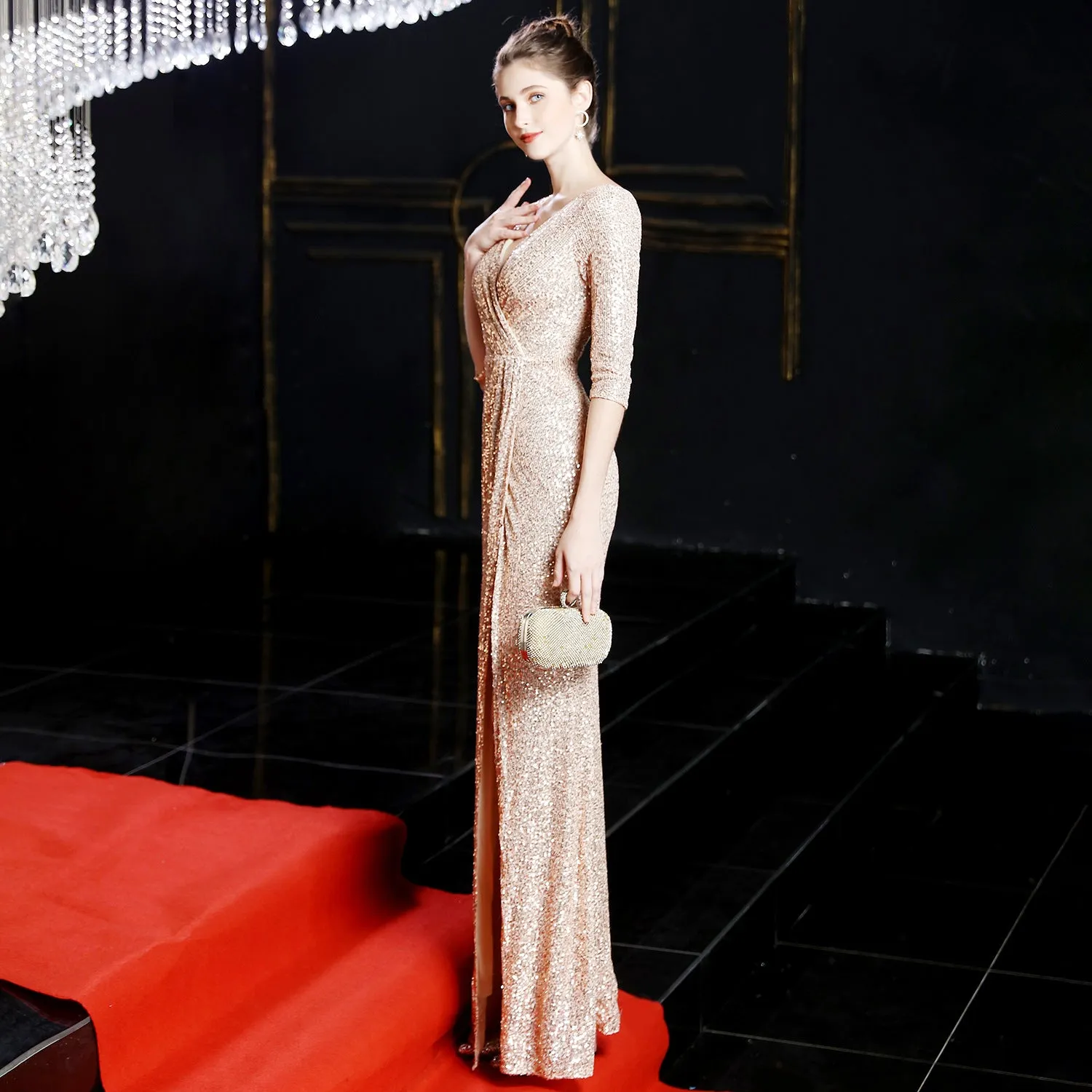 Cybele-16672-Long Sleeve Sequin Fishtail Dress