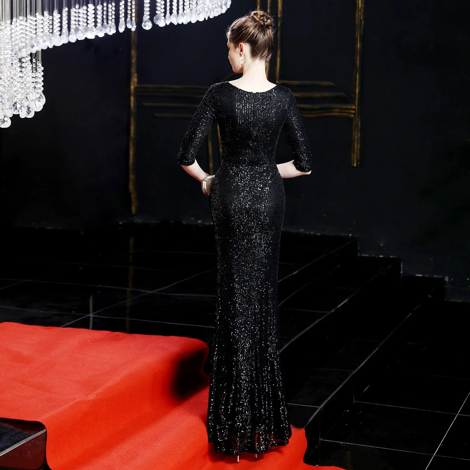 Cybele-16672-Long Sleeve Sequin Fishtail Dress