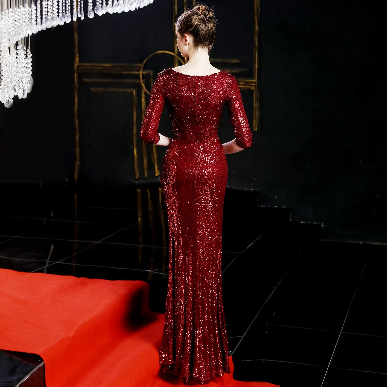Cybele-16672-Long Sleeve Sequin Fishtail Dress