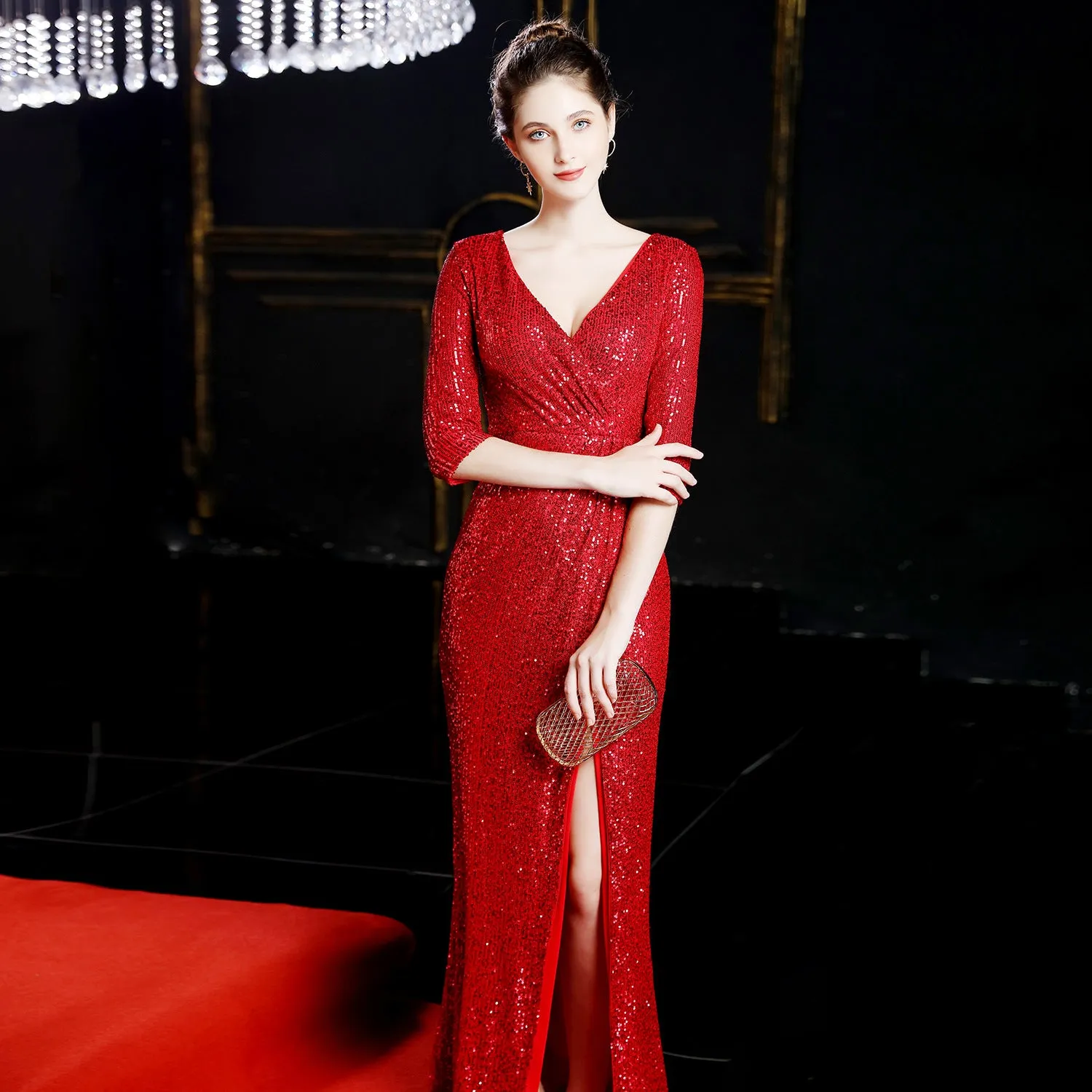 Cybele-16672-Long Sleeve Sequin Fishtail Dress