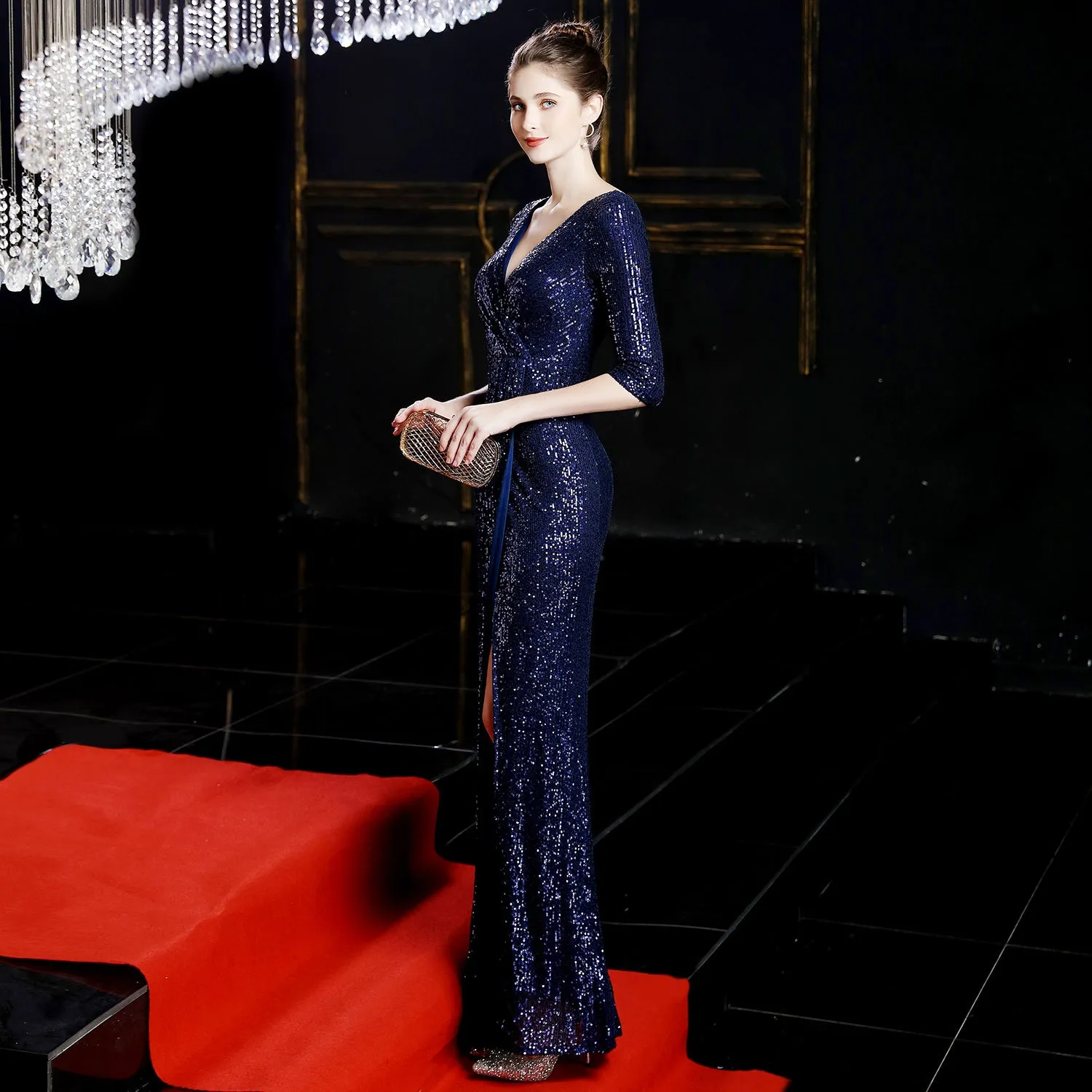 Cybele-16672-Long Sleeve Sequin Fishtail Dress
