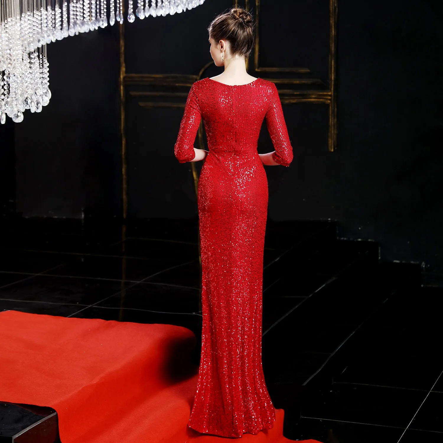 Cybele-16672-Long Sleeve Sequin Fishtail Dress