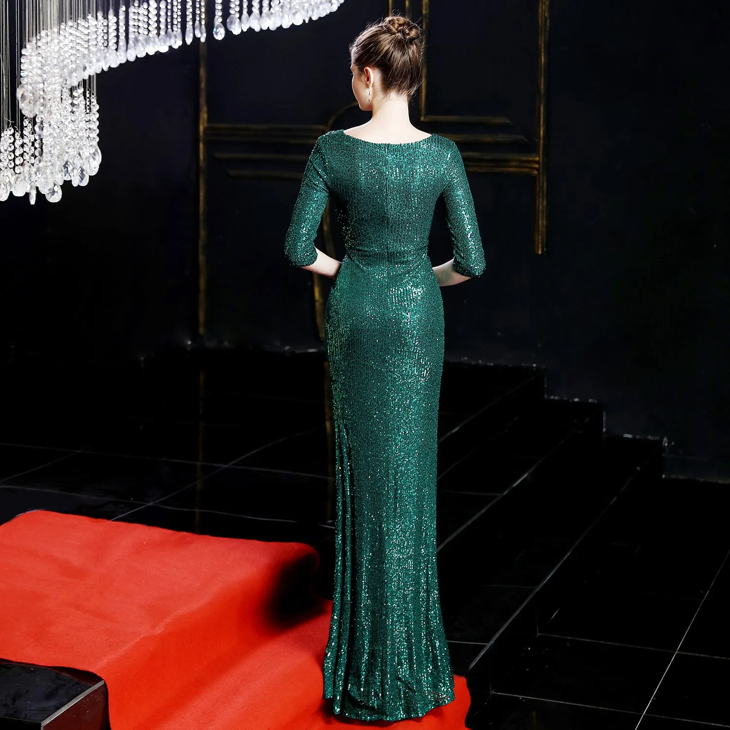 Cybele-16672-Long Sleeve Sequin Fishtail Dress
