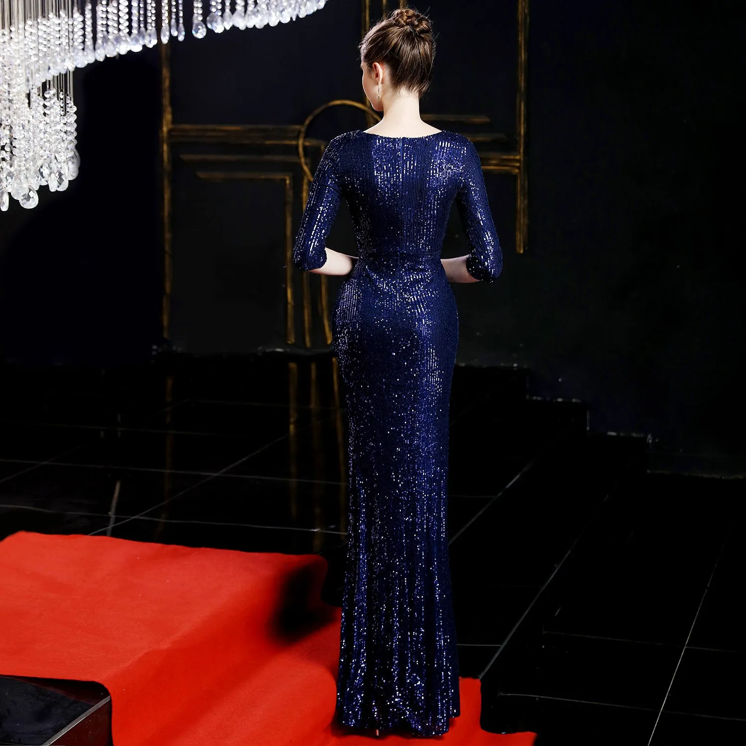 Cybele-16672-Long Sleeve Sequin Fishtail Dress