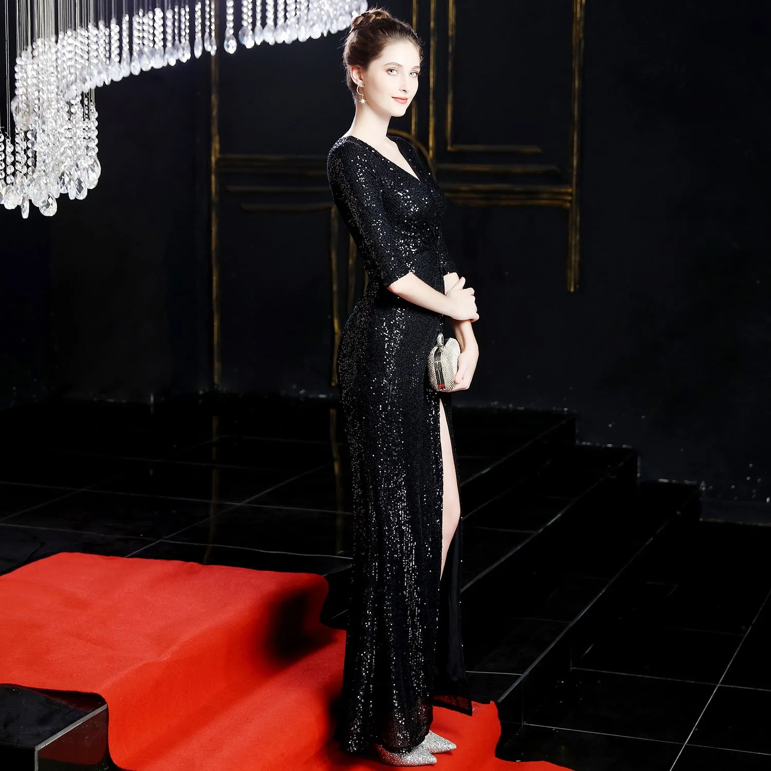 Cybele-16672-Long Sleeve Sequin Fishtail Dress