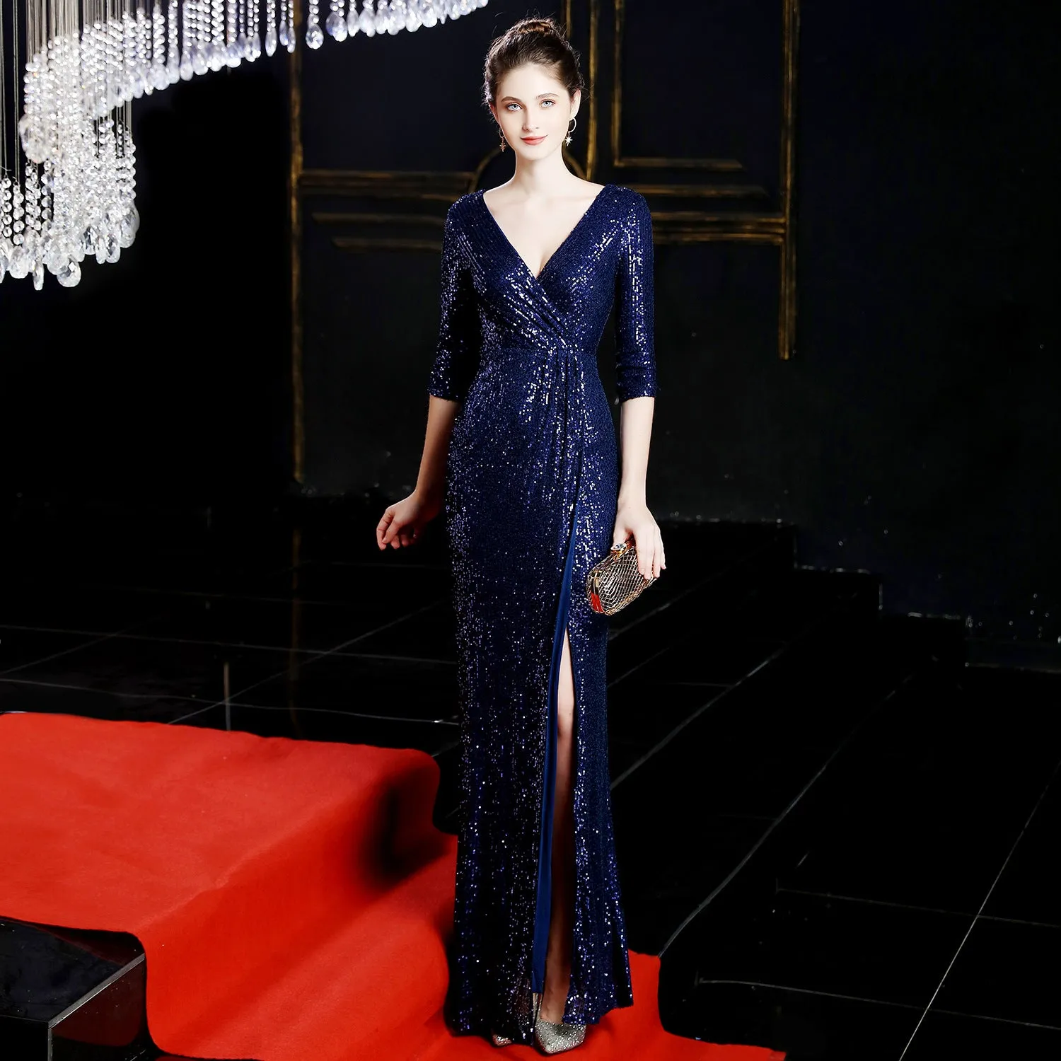 Cybele-16672-Long Sleeve Sequin Fishtail Dress
