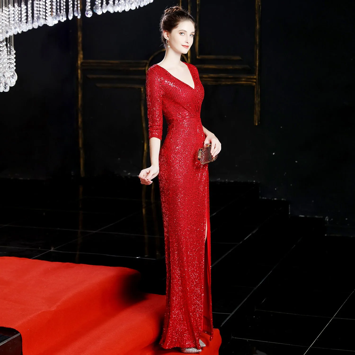 Cybele-16672-Long Sleeve Sequin Fishtail Dress