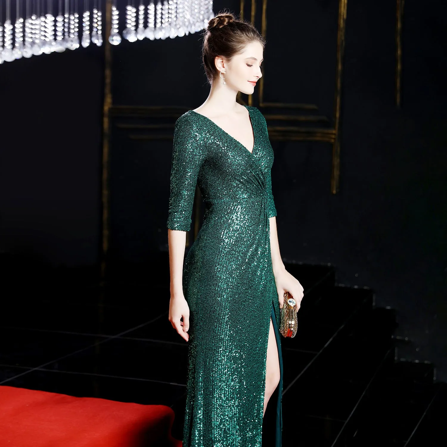 Cybele-16672-Long Sleeve Sequin Fishtail Dress