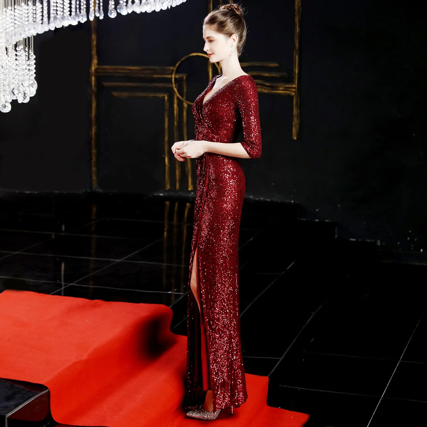 Cybele-16672-Long Sleeve Sequin Fishtail Dress