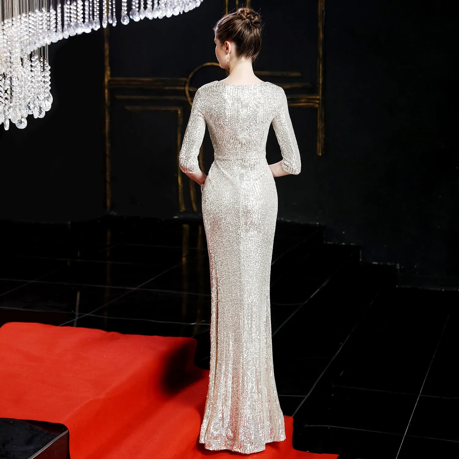 Cybele-16672-Long Sleeve Sequin Fishtail Dress