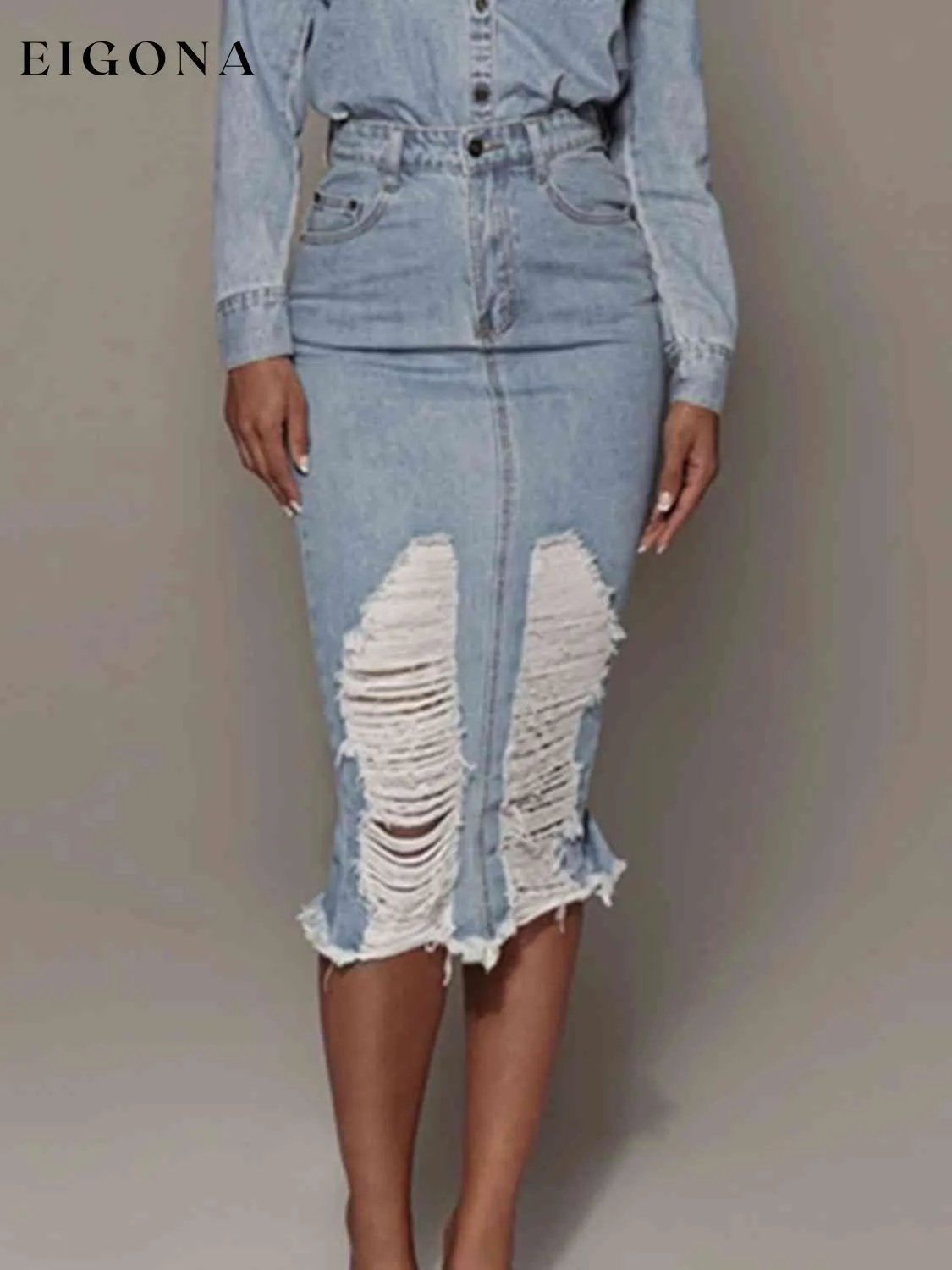 Distressed Slit Denim Skirt