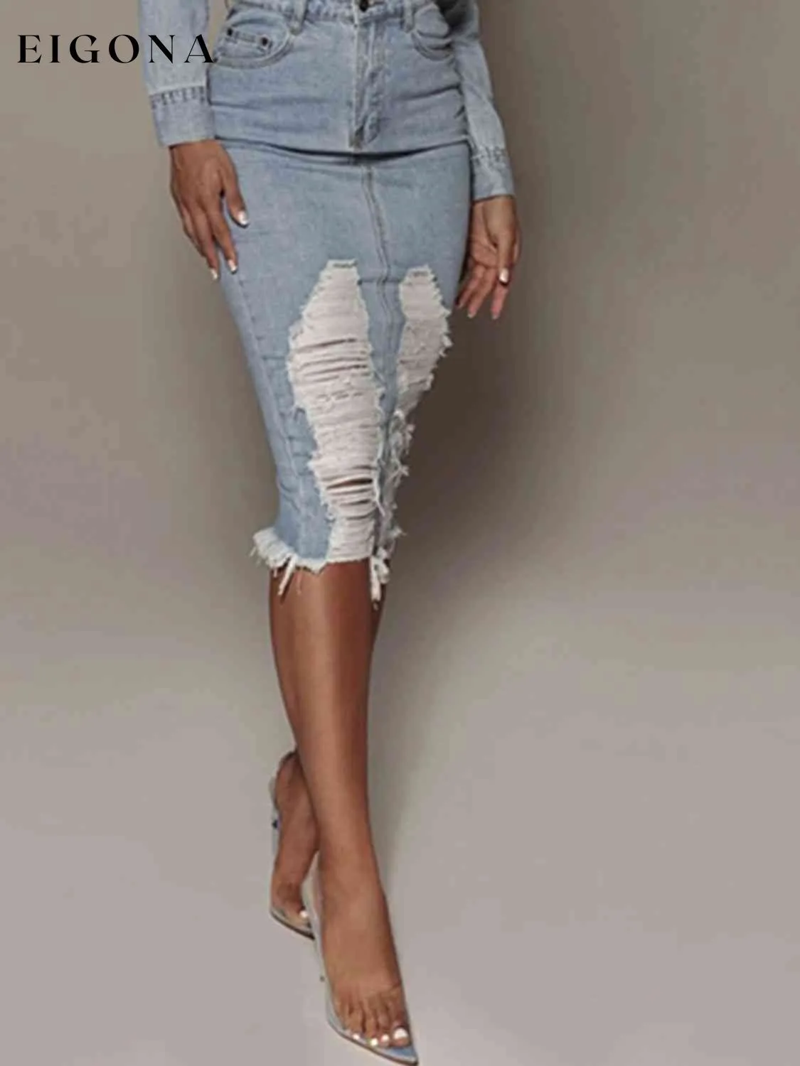 Distressed Slit Denim Skirt