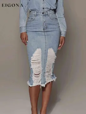 Distressed Slit Denim Skirt