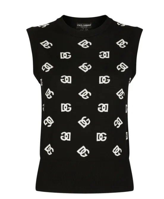DOLCE & GABBANA - intarsia-logo knitted vest top