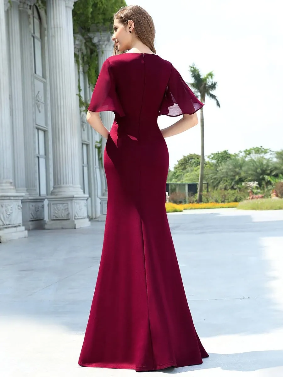 Elegant Floor Length Deep V-neck Mermaid Evening Dresses