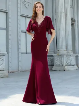 Elegant Floor Length Deep V-neck Mermaid Evening Dresses