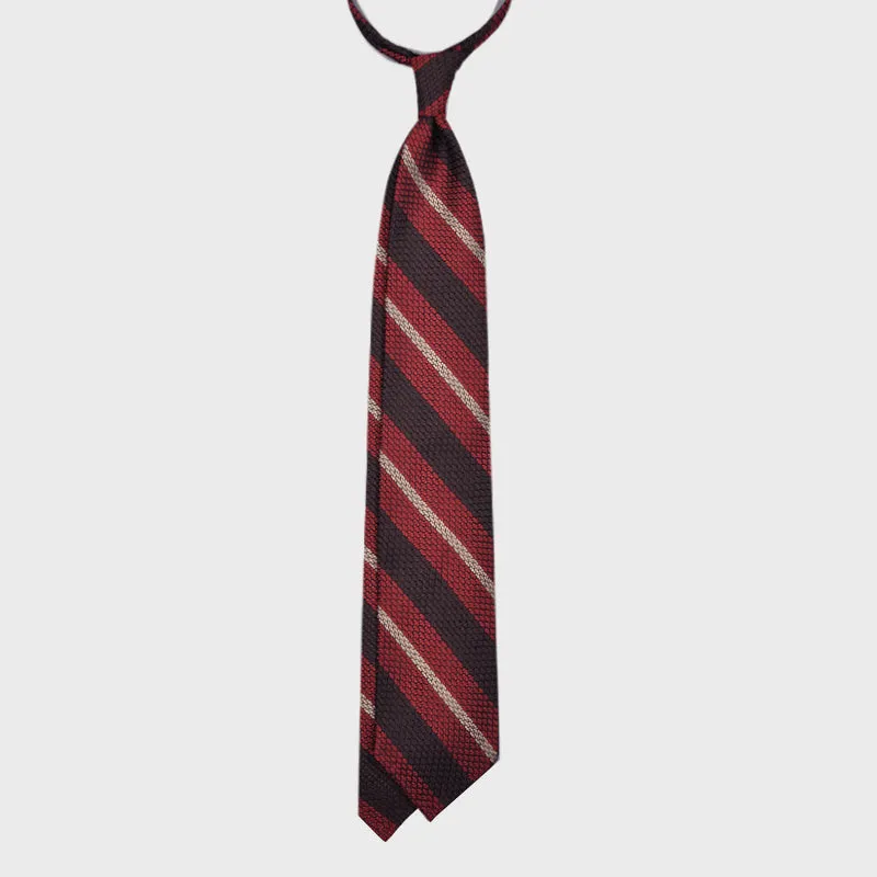F.Marino Grenadine Silk Tie 3 Folds Regimental Magenta