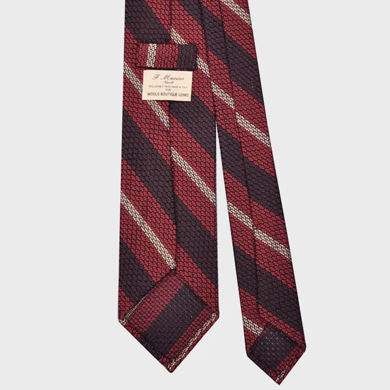 F.Marino Grenadine Silk Tie 3 Folds Regimental Magenta