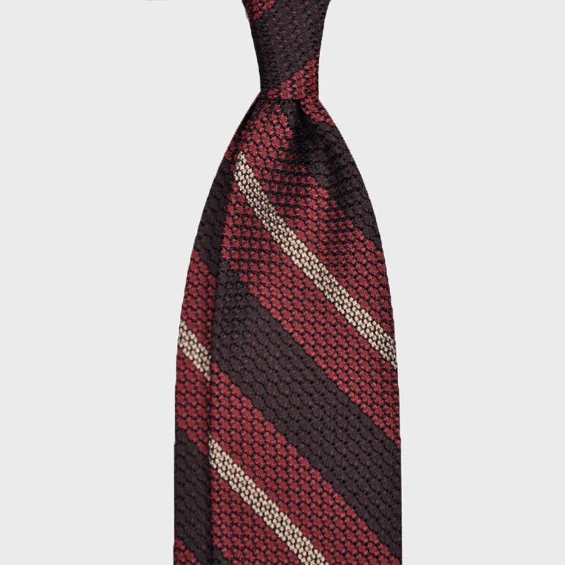 F.Marino Grenadine Silk Tie 3 Folds Regimental Magenta