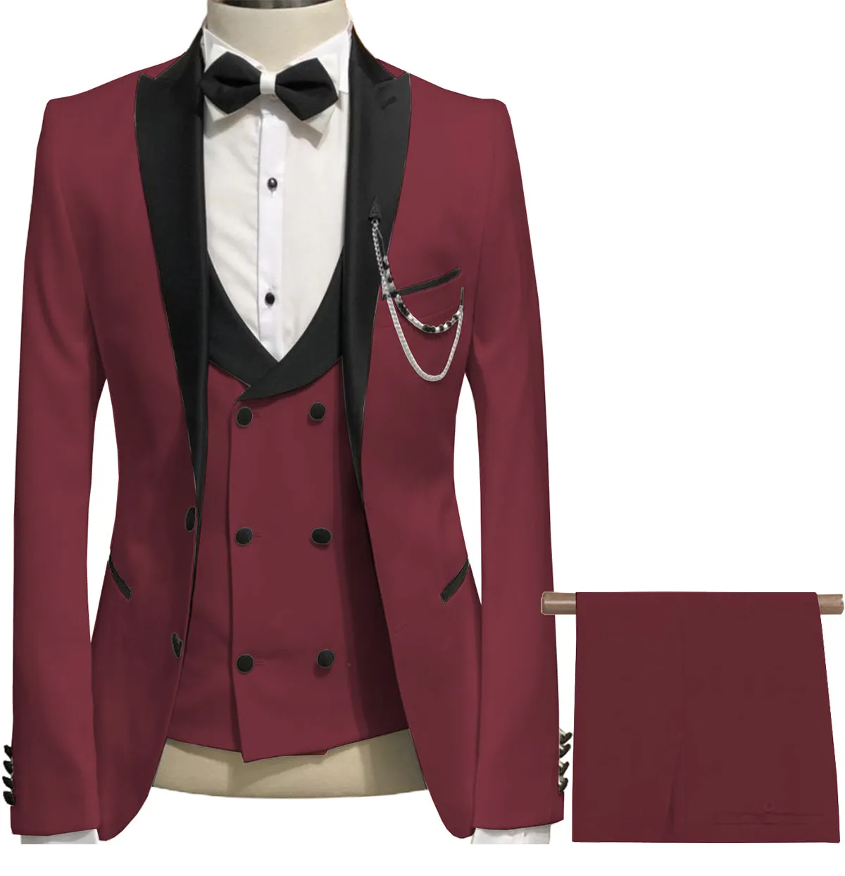 Formal Men's 3 Piece Men's Suit Solid Color Flat Peak Lapel Tuxedo (Blazer   Vest   Pants)