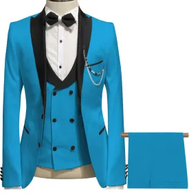 Formal Men's 3 Piece Men's Suit Solid Color Flat Peak Lapel Tuxedo (Blazer   Vest   Pants)
