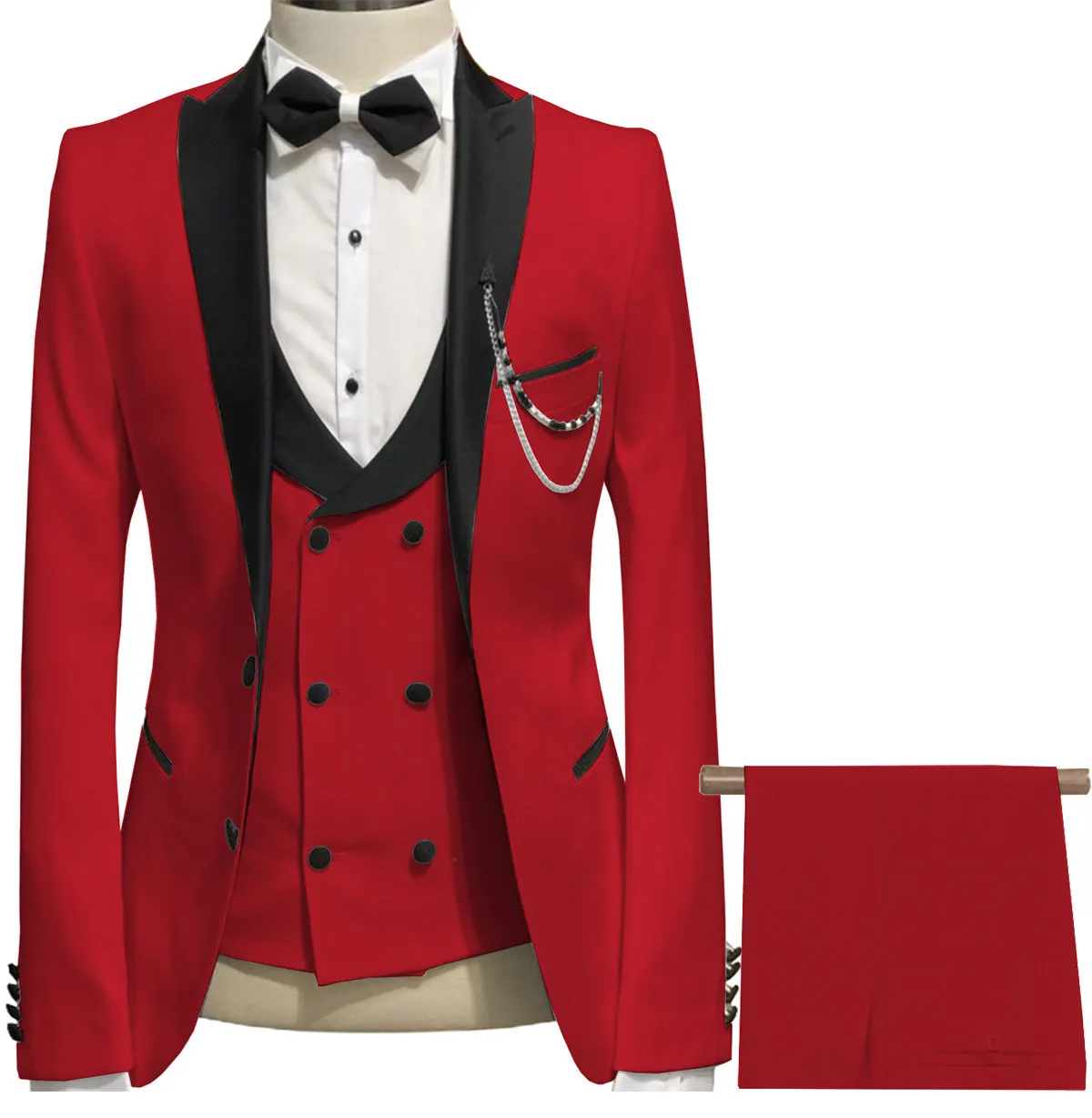Formal Men's 3 Piece Men's Suit Solid Color Flat Peak Lapel Tuxedo (Blazer   Vest   Pants)