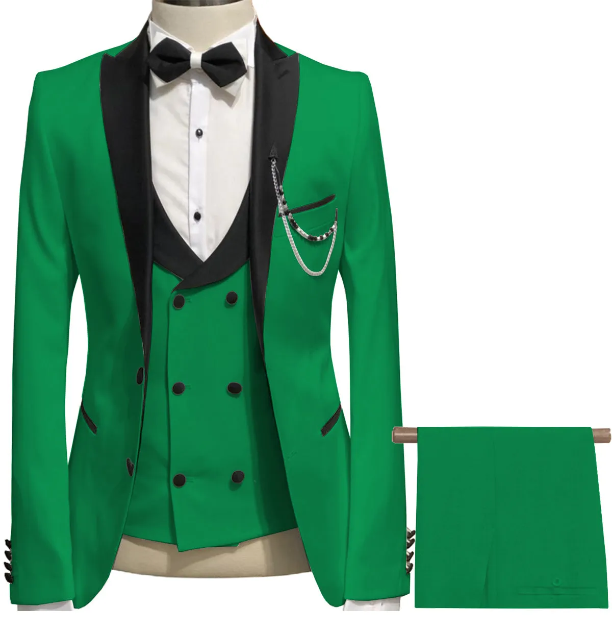 Formal Men's 3 Piece Men's Suit Solid Color Flat Peak Lapel Tuxedo (Blazer   Vest   Pants)