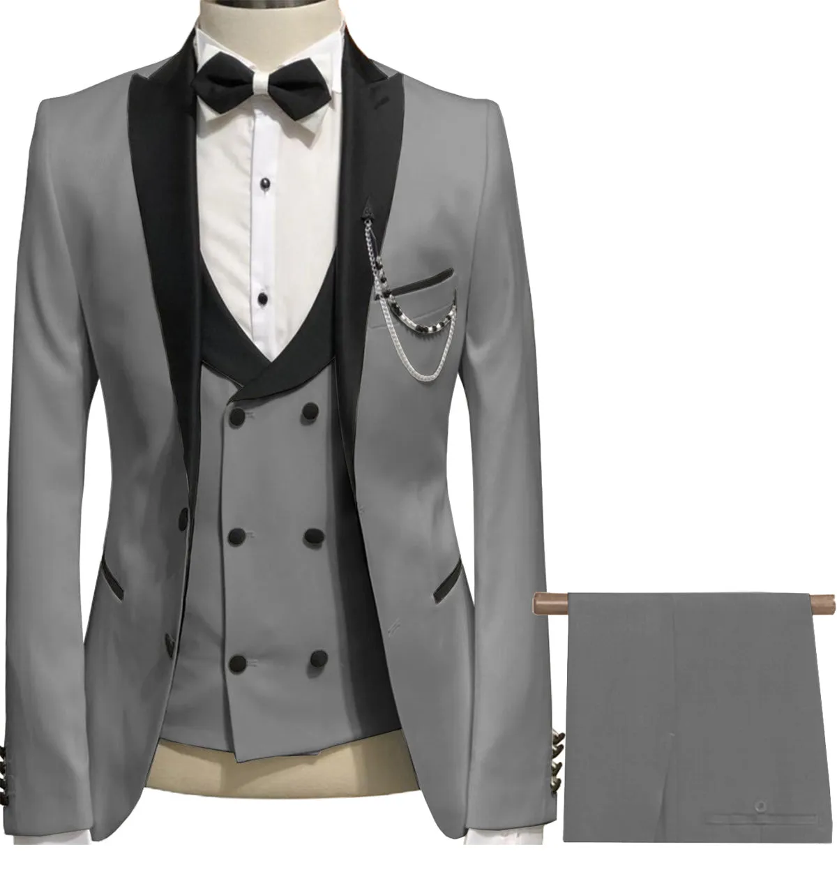 Formal Men's 3 Piece Men's Suit Solid Color Flat Peak Lapel Tuxedo (Blazer   Vest   Pants)