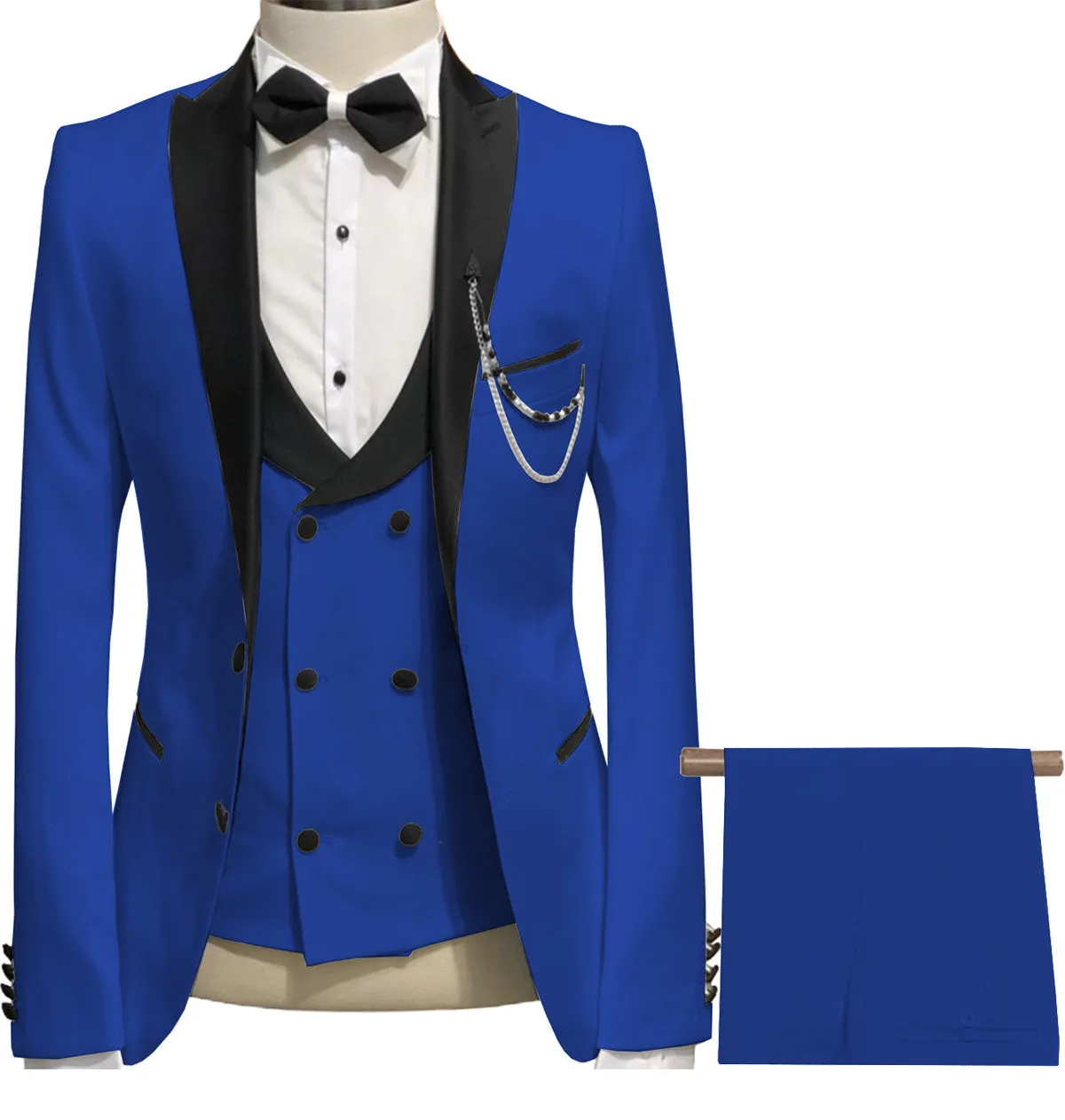 Formal Men's 3 Piece Men's Suit Solid Color Flat Peak Lapel Tuxedo (Blazer   Vest   Pants)