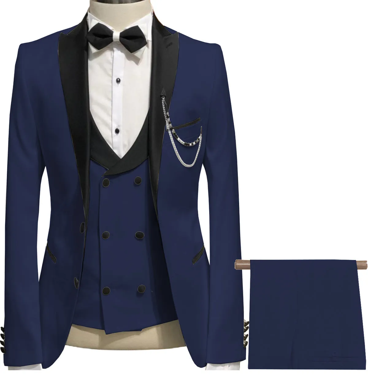 Formal Men's 3 Piece Men's Suit Solid Color Flat Peak Lapel Tuxedo (Blazer   Vest   Pants)